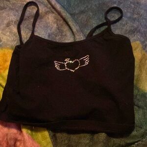 cropped black tank with design